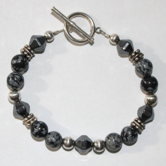 Jewelry - Sterling Silver Handmade Hematite & Obsidian Bead Bracelet